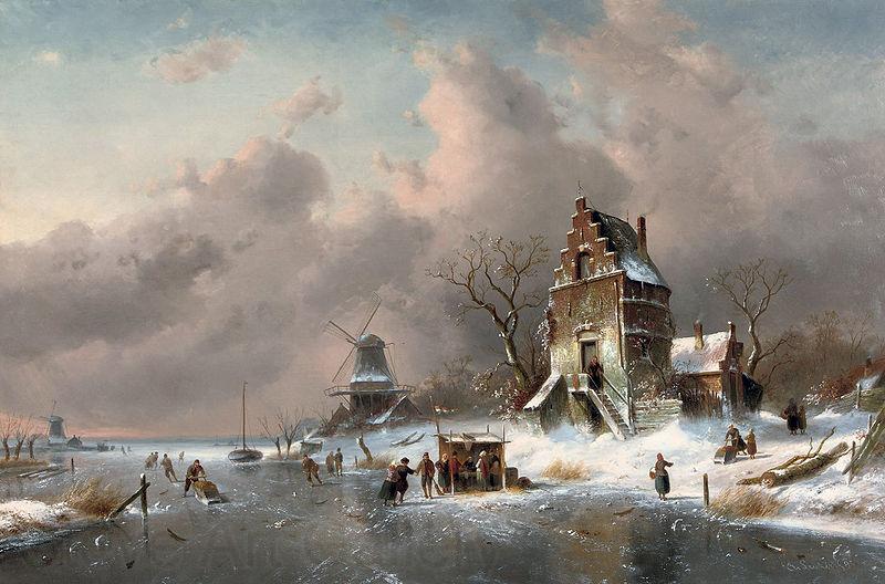 Charles Leickert Winter scene Norge oil painting art